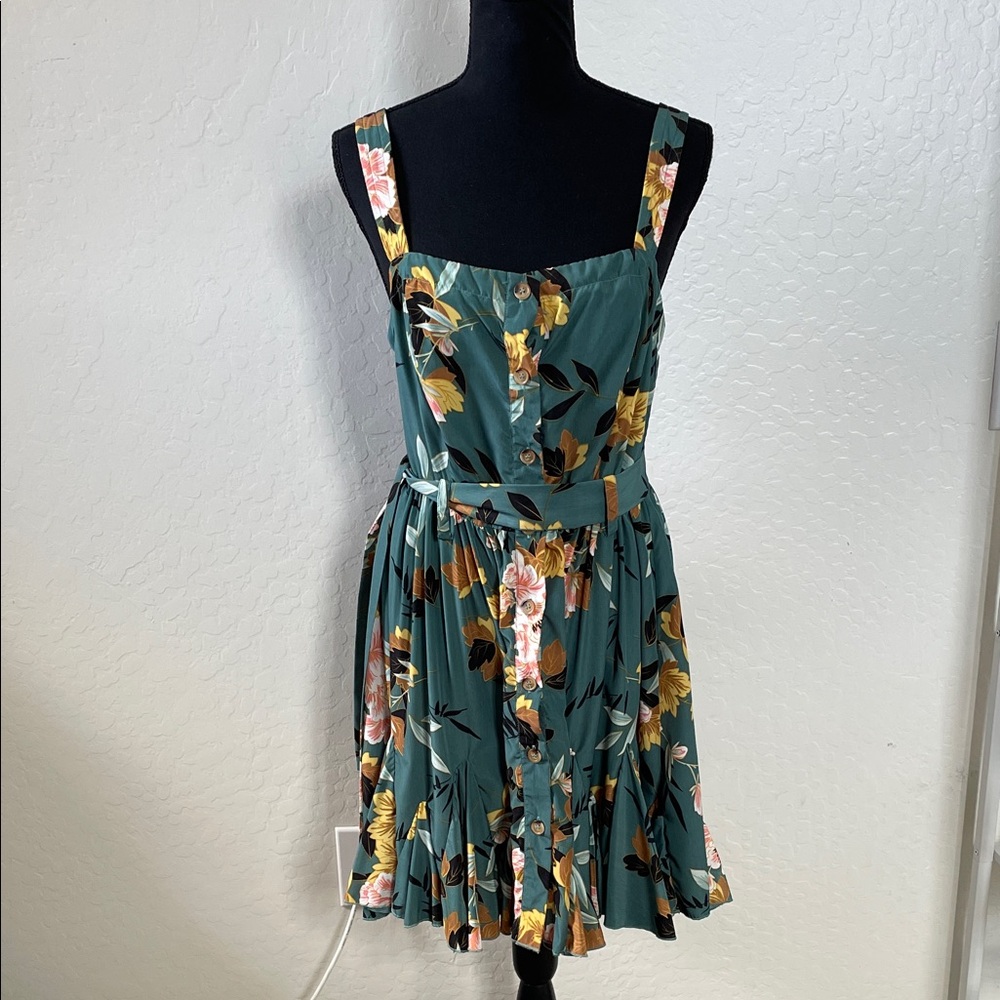 Aakaa Green Floral Mini Dress